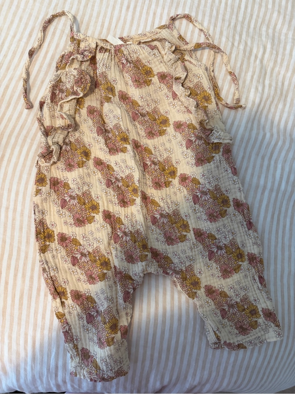 Cream Floral Tie-Shoulder Baby Romper